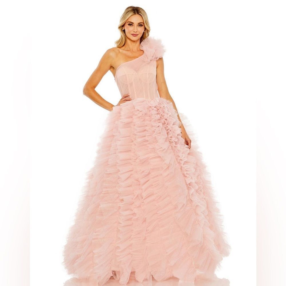 Mac Duggal 20576 Ruffle Skirt One Shoulder Dress / size 8